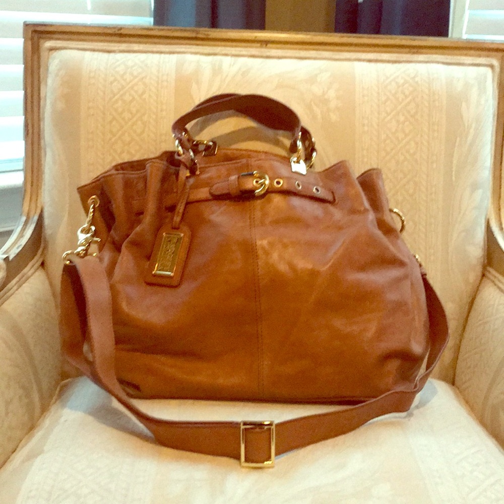 Stunning Badgley Mischka leather hobo bag.